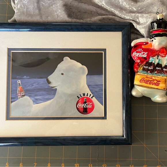 Coca-cola Polar Bear Animation framed print, and Blown Glass Snowman Ornament - Picture 2 of 8
